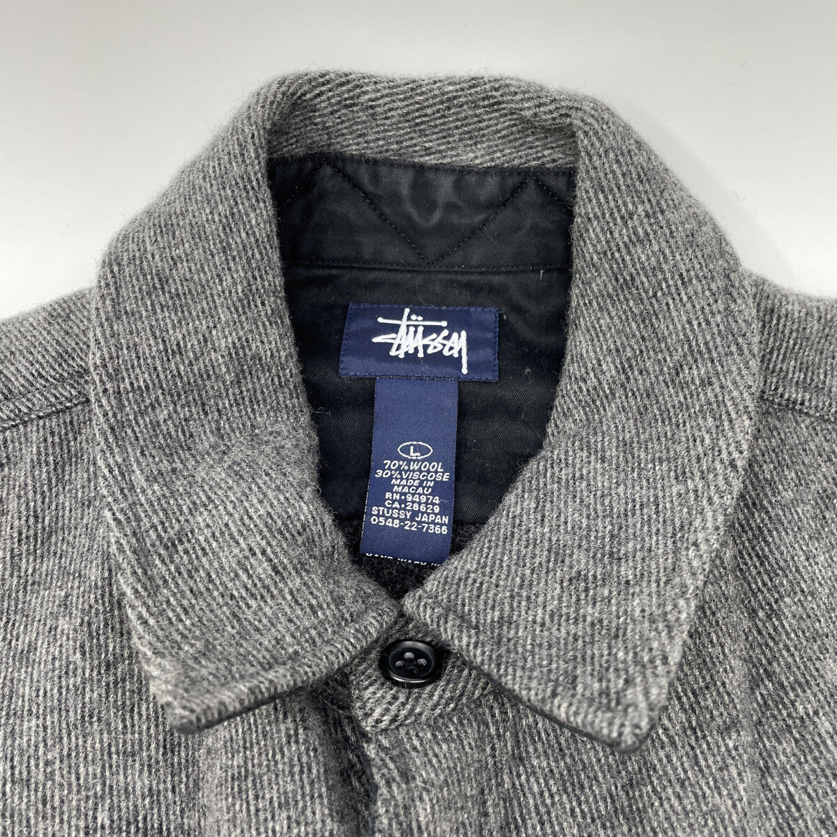 Gray Navy Tag Wool Long-Sleeve Shirt Top L Men's