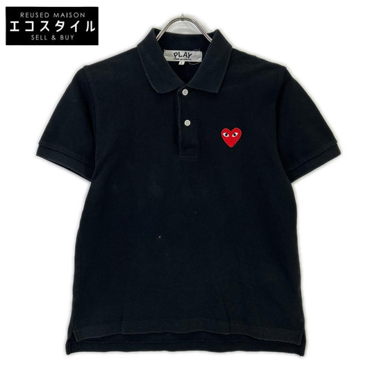 PLAYCOMMEdesGARCONS プレイコムデギャルソン AZ-T005 ブラック レッドハート ワッペン 鹿子編み ポロシャツ トップス