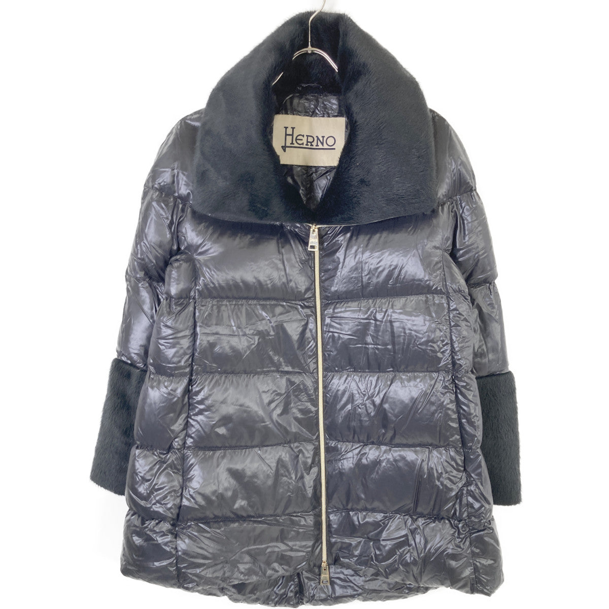 PI1132D Black Eco-Fur Nylon Down Jacket Women's 42