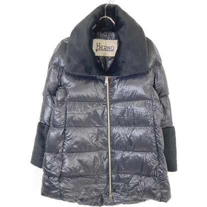 PI1132D Black Eco-Fur Nylon Down Jacket Women's 42