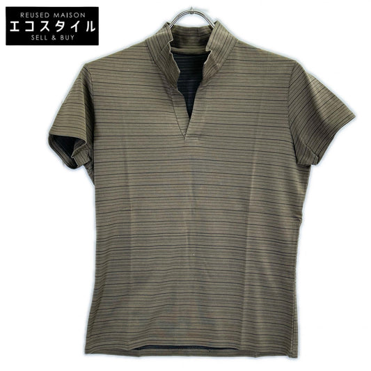 JURGEN LEHL Brown Striped Cotton x Silk T-Shirt Top