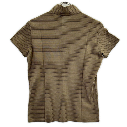 JURGEN LEHL Brown Striped Cotton x Silk T-Shirt Top