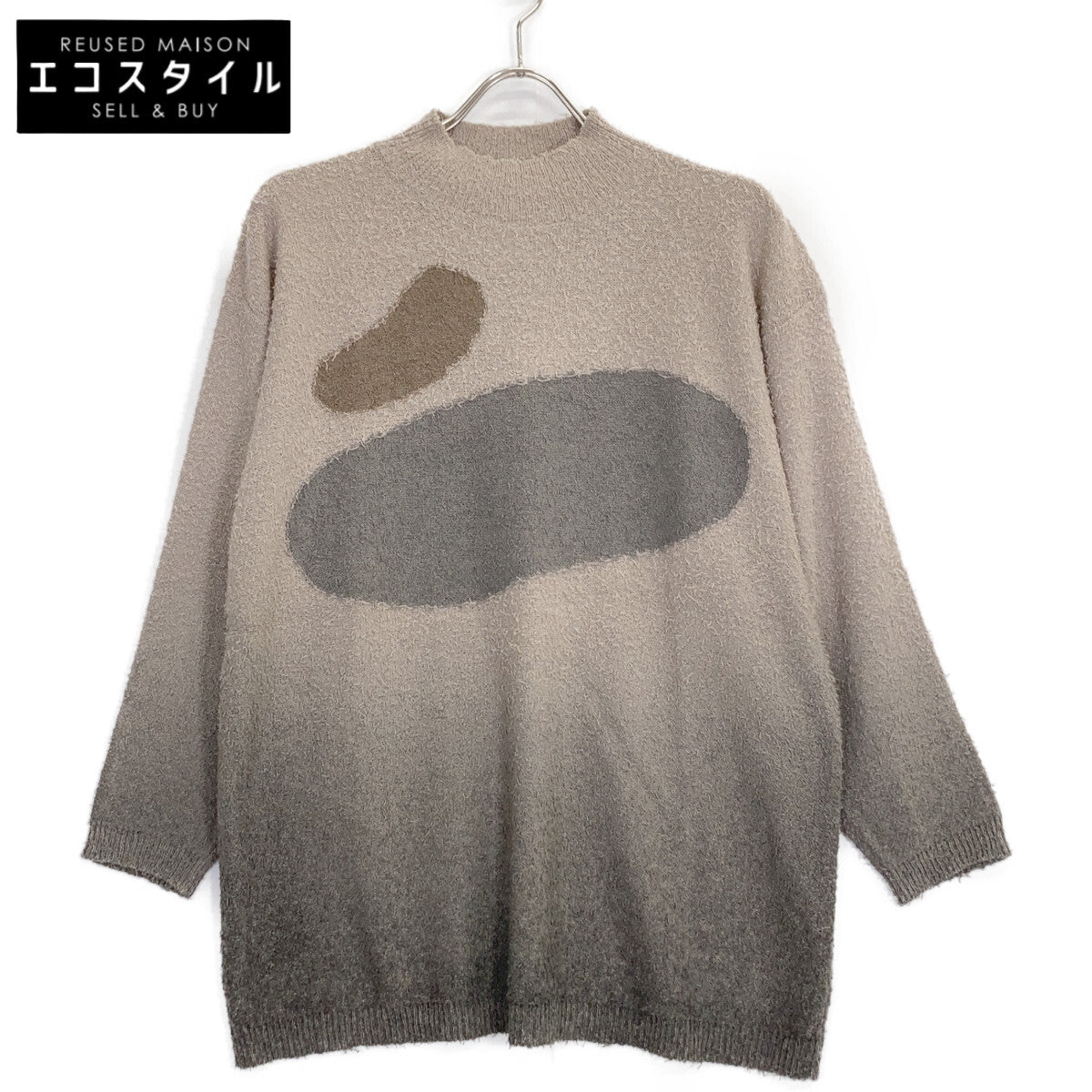 JURGEN LEHL Beige Wool x Rayon Mock Neck Knit Top