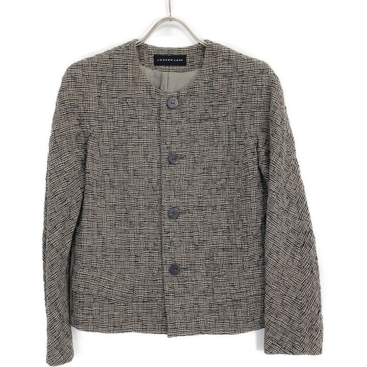 JURGEN LEHL Grey Plaid Silk x Wool Collarless Jacket