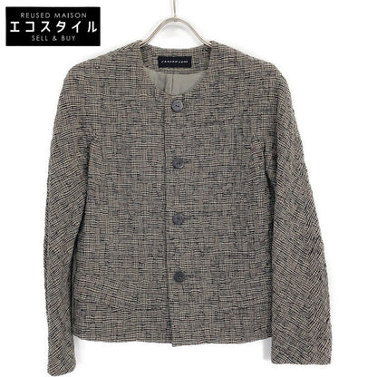 JURGEN LEHL Grey Plaid Silk x Wool Collarless Jacket