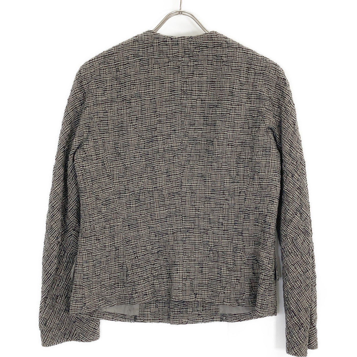 JURGEN LEHL Grey Plaid Silk x Wool Collarless Jacket