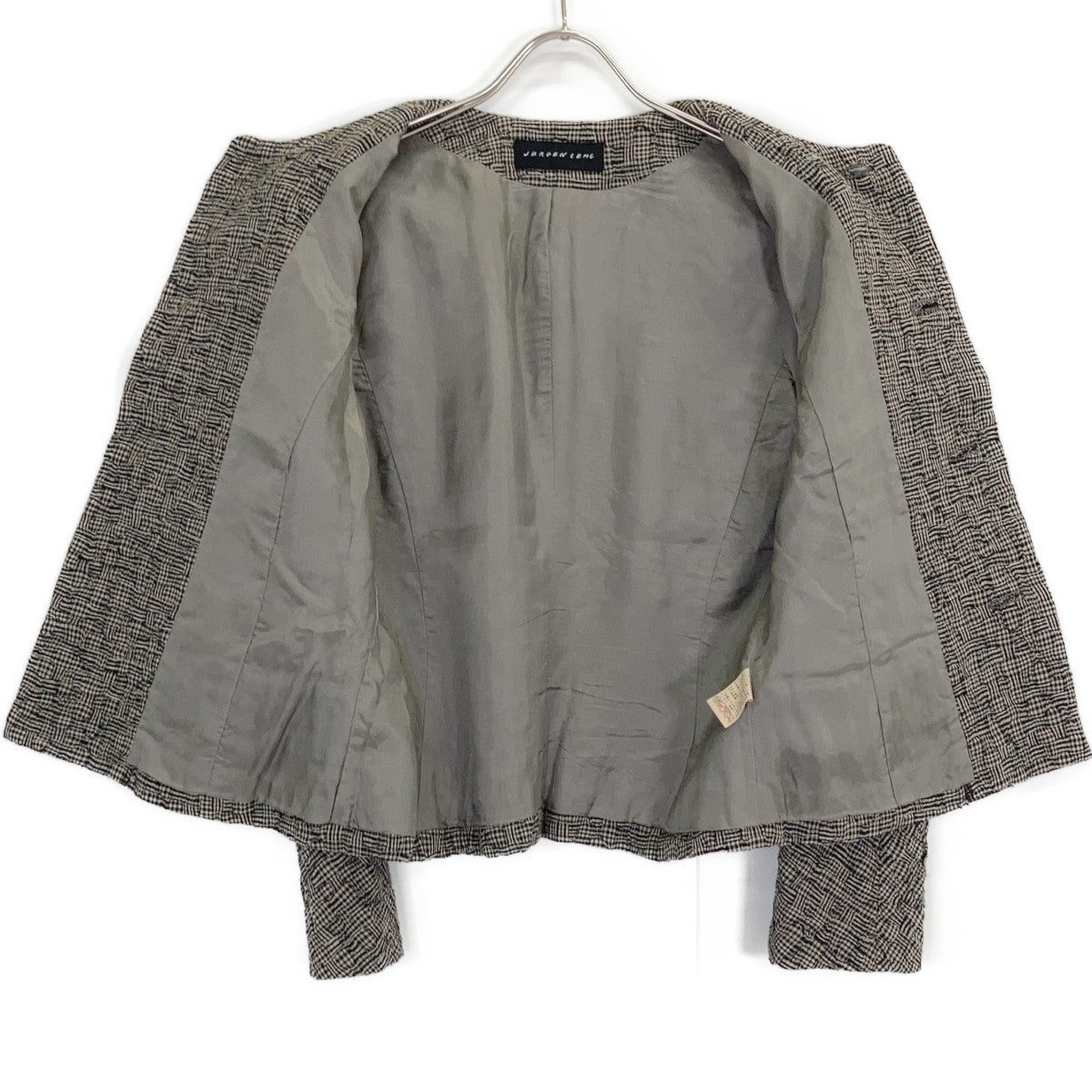 JURGEN LEHL Grey Plaid Silk x Wool Collarless Jacket