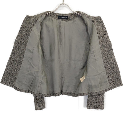 JURGEN LEHL Grey Plaid Silk x Wool Collarless Jacket