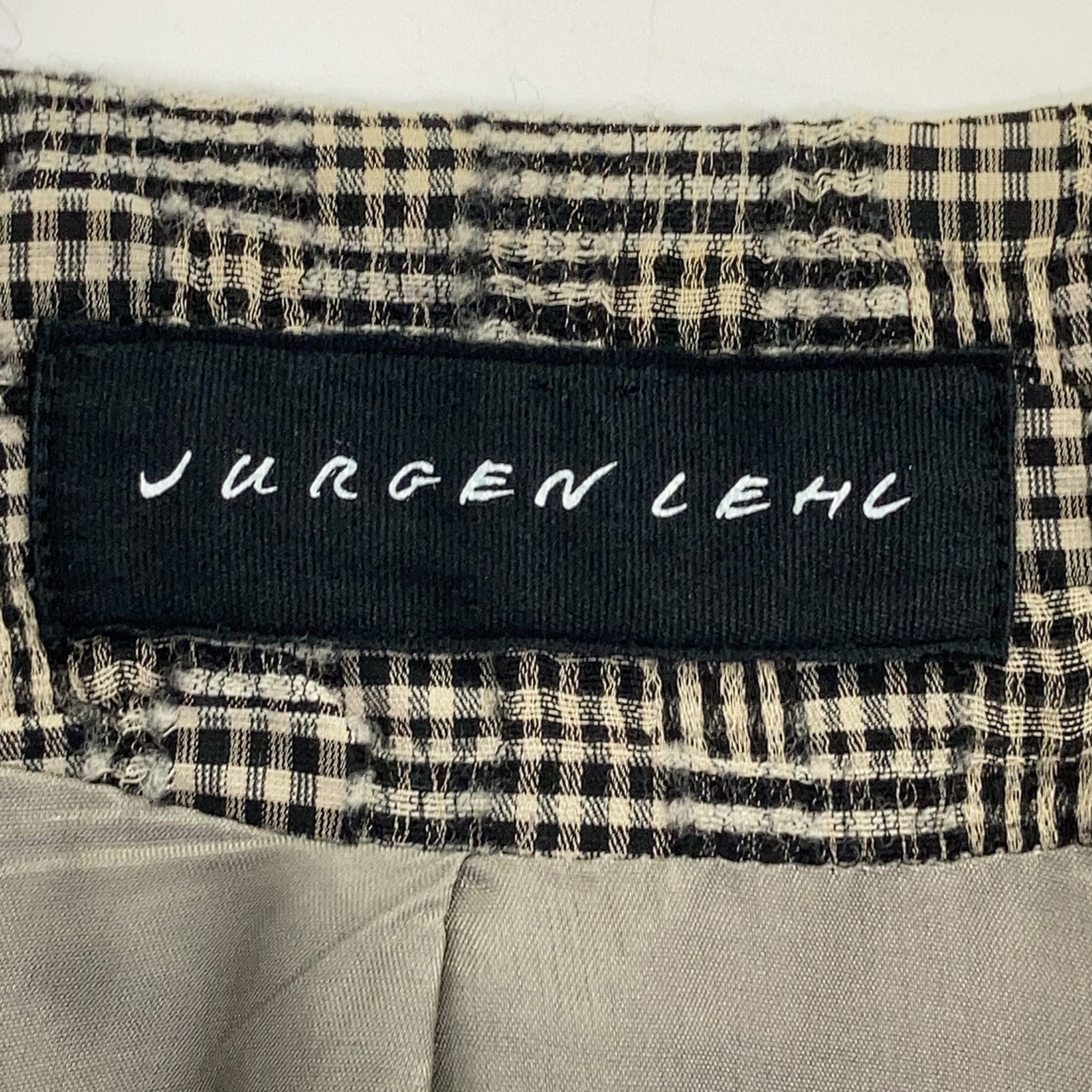 JURGEN LEHL Grey Plaid Silk x Wool Collarless Jacket