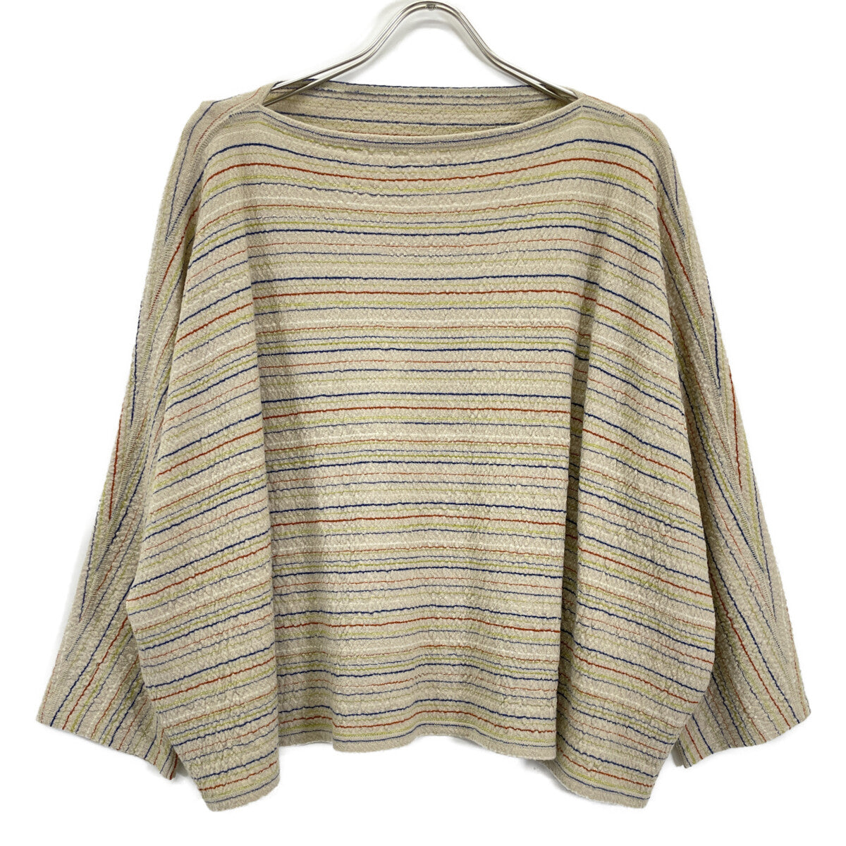Beige Wool Border Cut-and-Sewn Top for Women