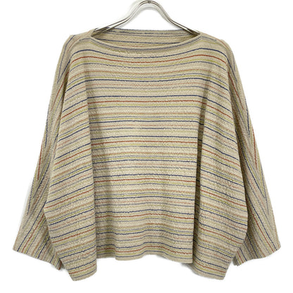 Beige Wool Border Cut-and-Sewn Top for Women