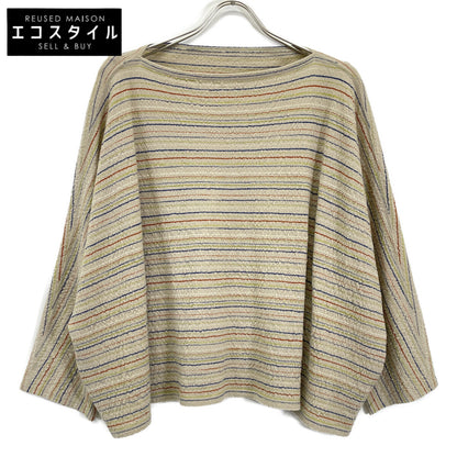 Beige Wool Border Cut-and-Sewn Top for Women