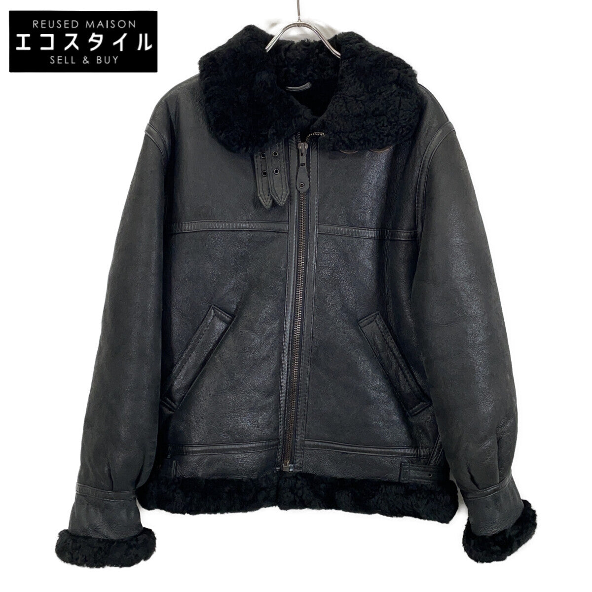 LC22054 黑色 皮革 B-3 羊毛夹克 夹克 38 女式