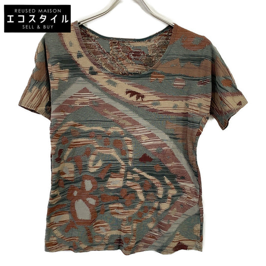 JURGEN LEHL Grey x Brown Cotton Patterned Cut-and-Sew Top