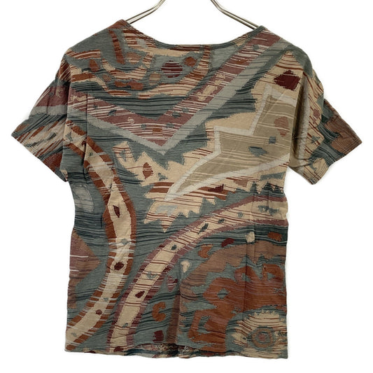 JURGEN LEHL Grey x Brown Cotton Patterned Cut-and-Sew Top