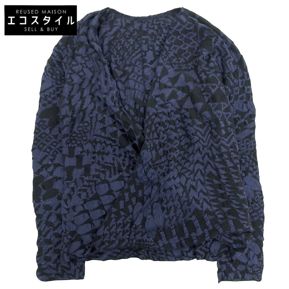 Product Scouring Cache Coeur Cut-and-Sewn Silk x Cotton Top for Women, Navy x Black, Size M