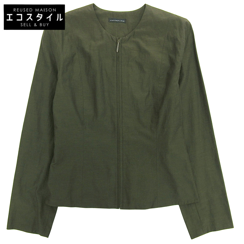 JURGEN LEHL ヨーガンレール ノーカラー ジップアップ シルク×コットン ジャケット レディース カーキ M ジャケット