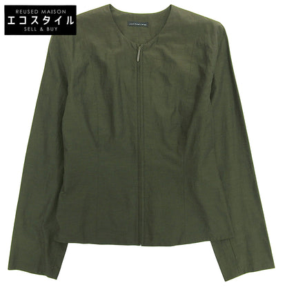 JURGEN LEHL ヨーガンレール ノーカラー ジップアップ シルク×コットン ジャケット レディース カーキ M ジャケット
