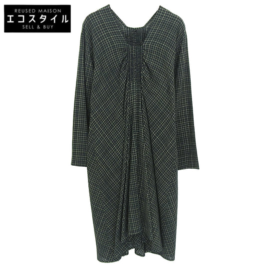 Checked Dress Cotton Silk Blend Women's Black x Green M Dress M Women's