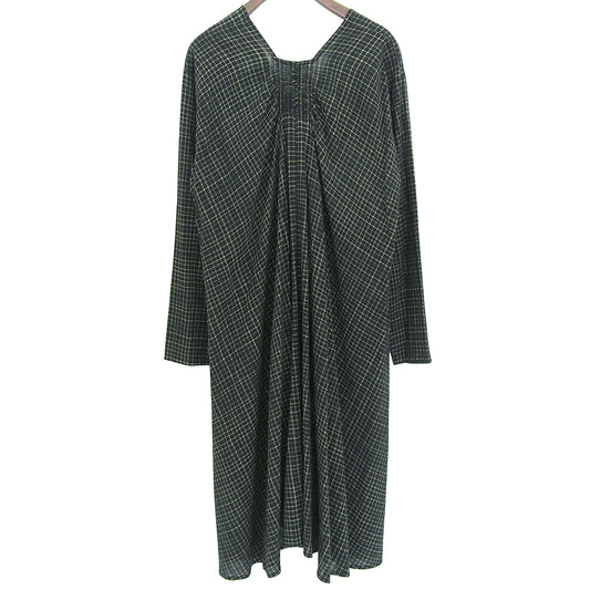 Checked Dress Cotton Silk Blend Women's Black x Green M Dress M Women's