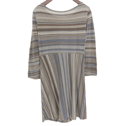 Linen-Cotton Striped Asymmetrical Dress for Women - Brown, M