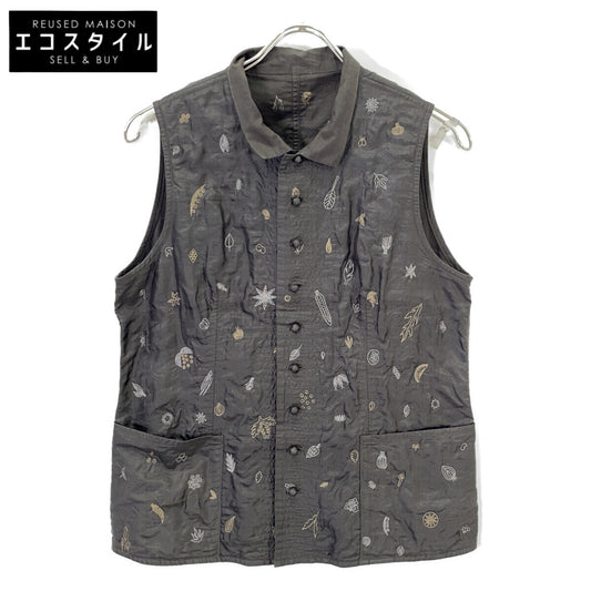 JURGEN LEHL Khaki Cotton x Silk Embroidered Gilet Vest M