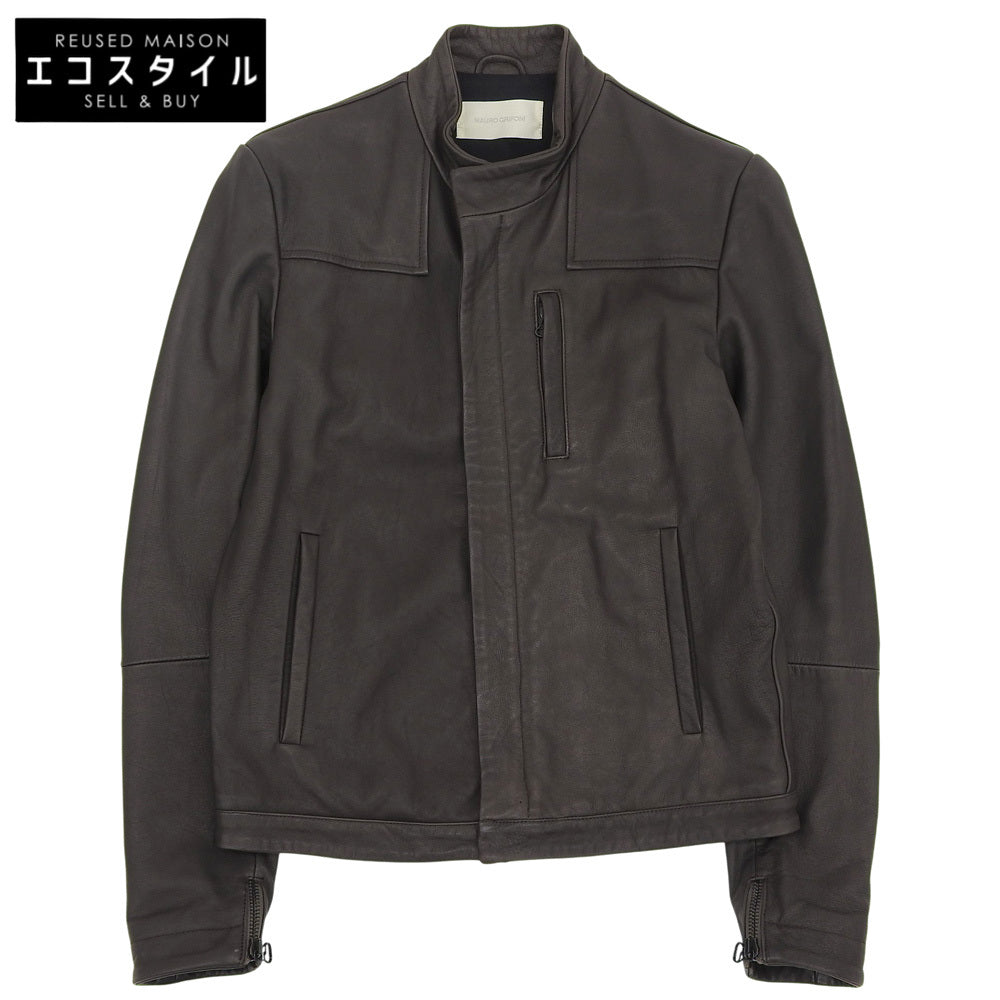Men's Leather Single Jacket, Brown, Size 50