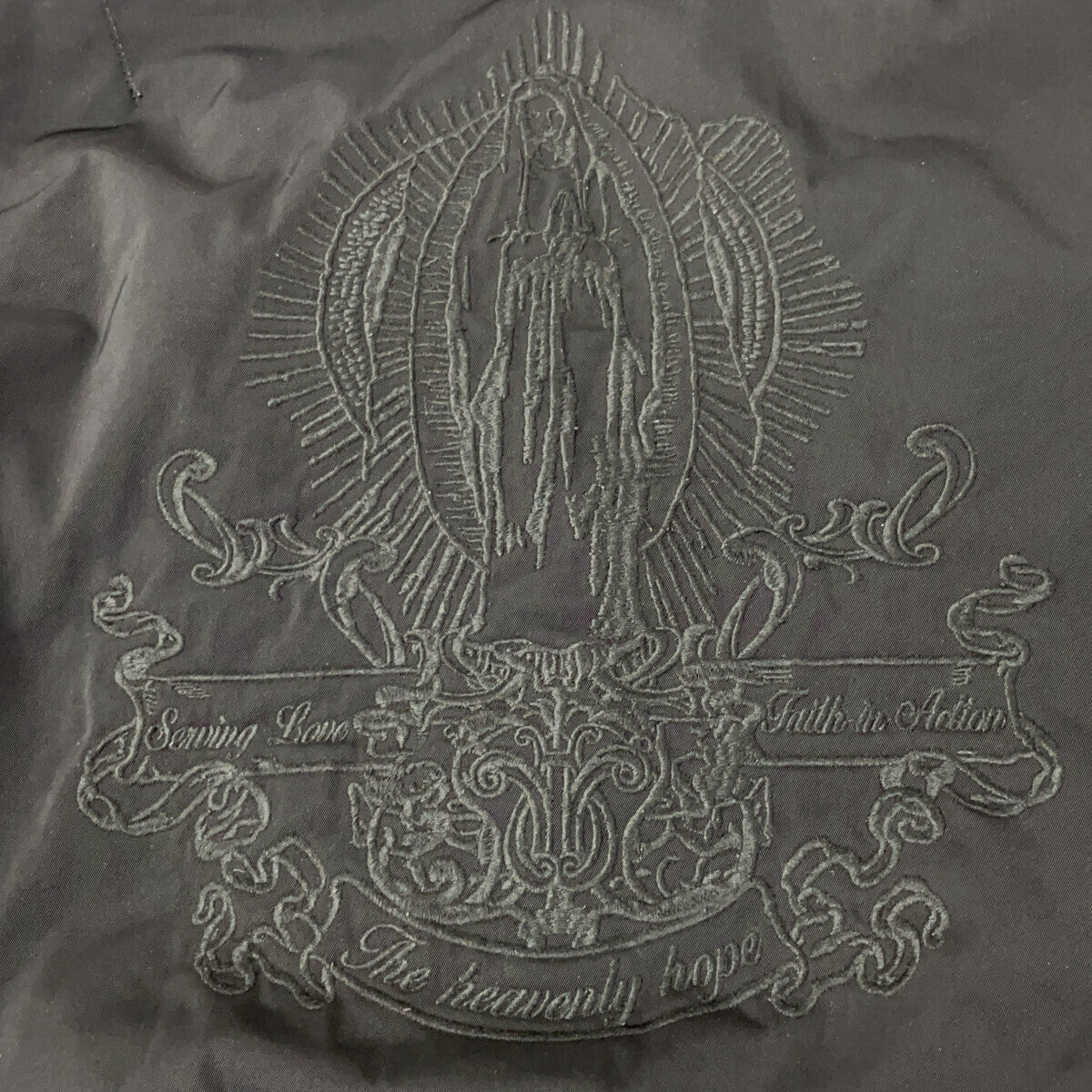 561-0801 Black Nylon Virgin Mary Embroidered Blouson Jacket 2 Men's