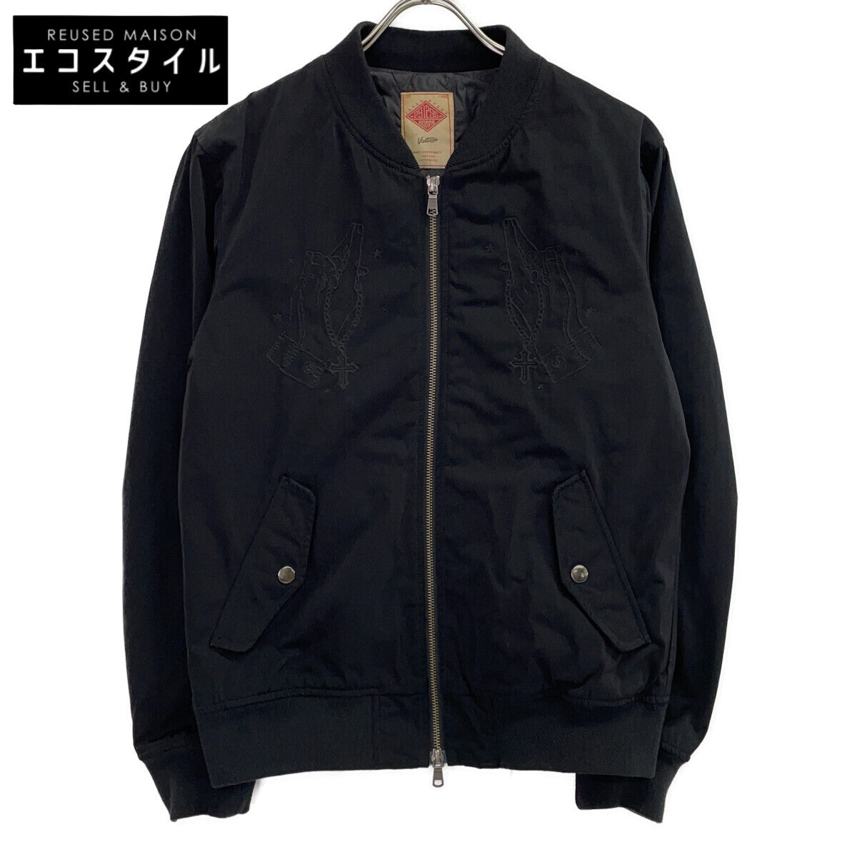 561-0801 Black Nylon Virgin Mary Embroidered Blouson Jacket 2 Men's