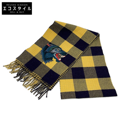 【美品/国内正品】494045 格纹狼刺绣流苏围巾 女士
