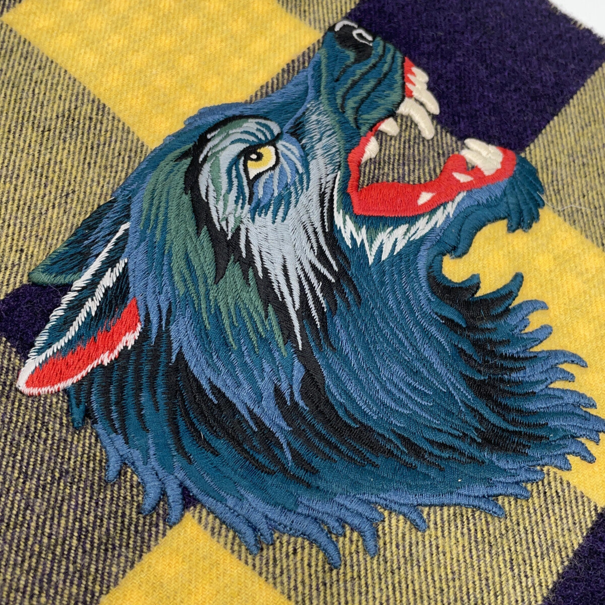 【美品/国内正品】494045 格纹狼刺绣流苏围巾 女士