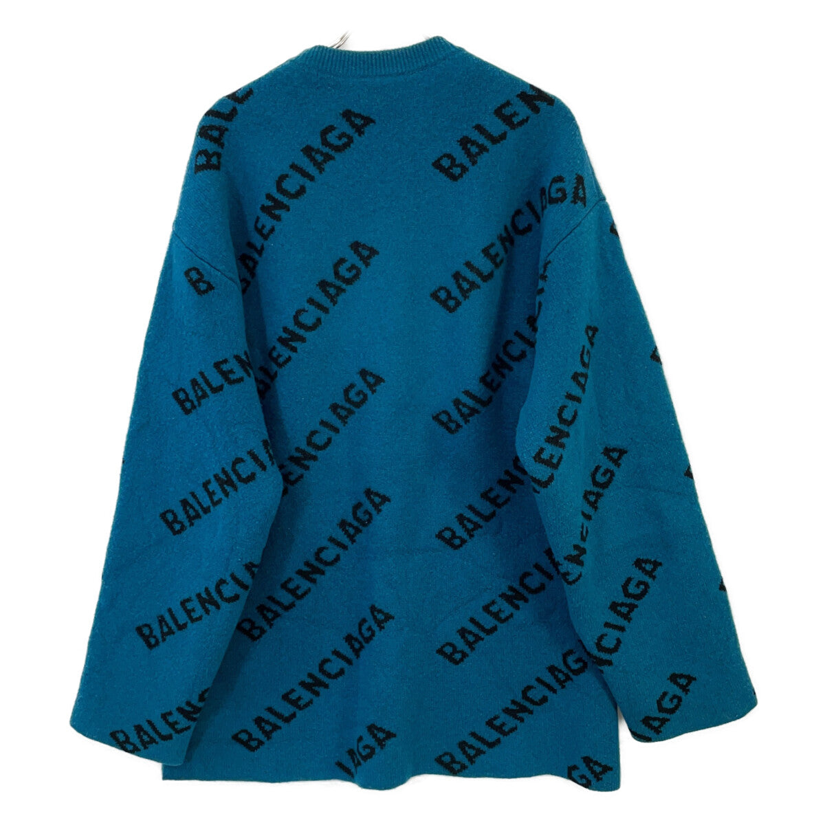 BALENCIAGA バレンシアガ ブルー×ブラック スラッシュロゴオーバーサイズクルーネックウールニット トップス