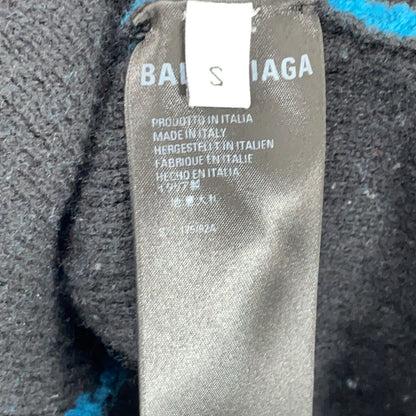 BALENCIAGA バレンシアガ ブルー×ブラック スラッシュロゴオーバーサイズクルーネックウールニット トップス