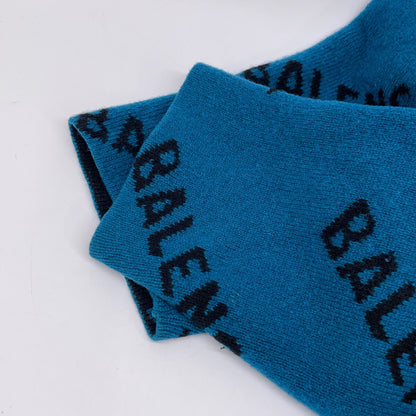 BALENCIAGA バレンシアガ ブルー×ブラック スラッシュロゴオーバーサイズクルーネックウールニット トップス