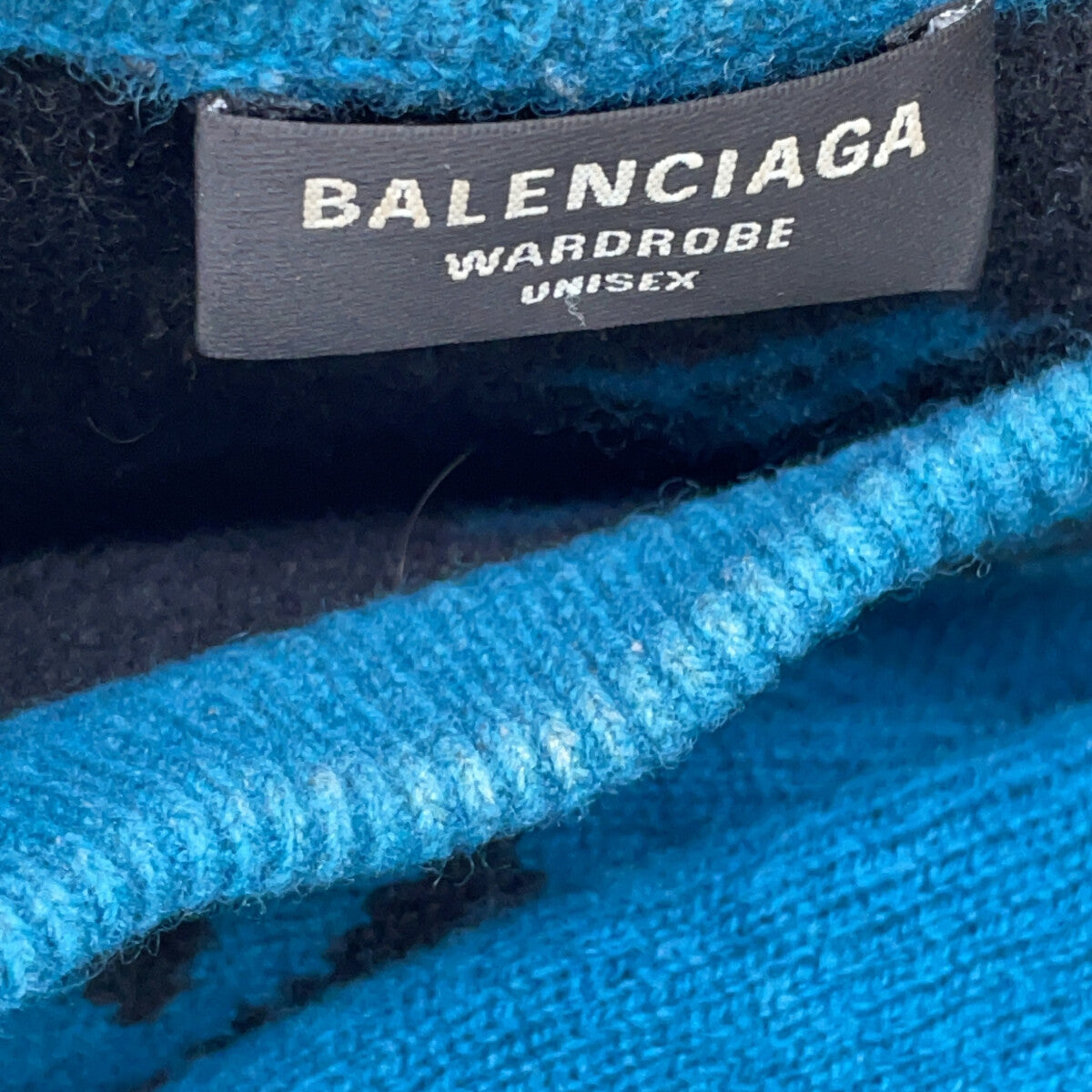 BALENCIAGA バレンシアガ ブルー×ブラック スラッシュロゴオーバーサイズクルーネックウールニット トップス
