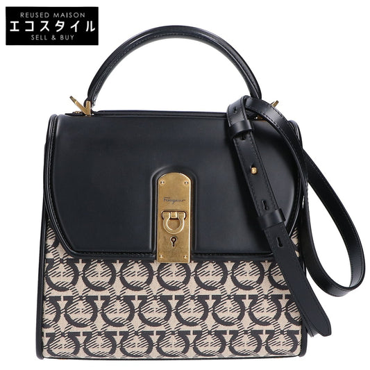 Salvatore Ferragamo New Condition 21H849 721040 Canvas x Calf Leather Gancini 2Way Handbag