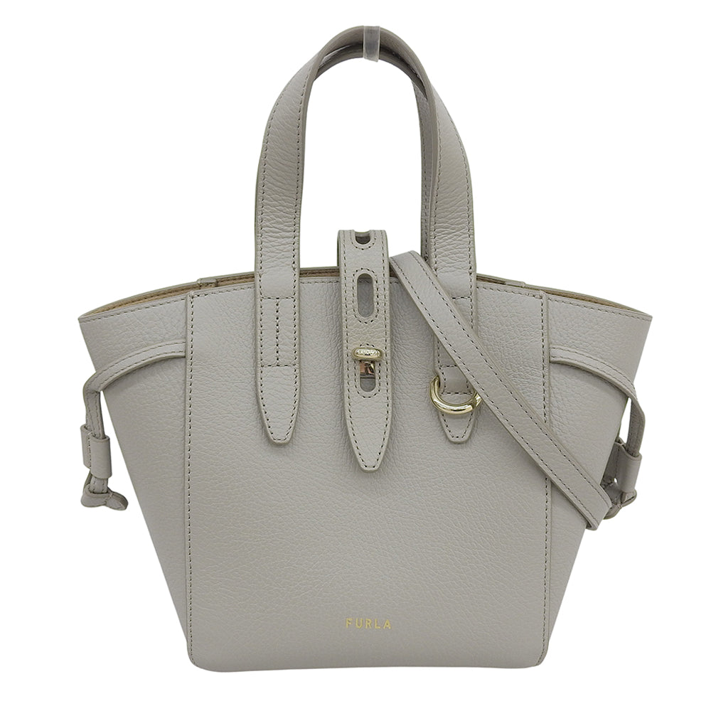 FURLA フルラ 美品 NET MINI TOTE 2WAYショルダーバッグ ハンドバッグ レディース レザー グレー ハンドバッグ