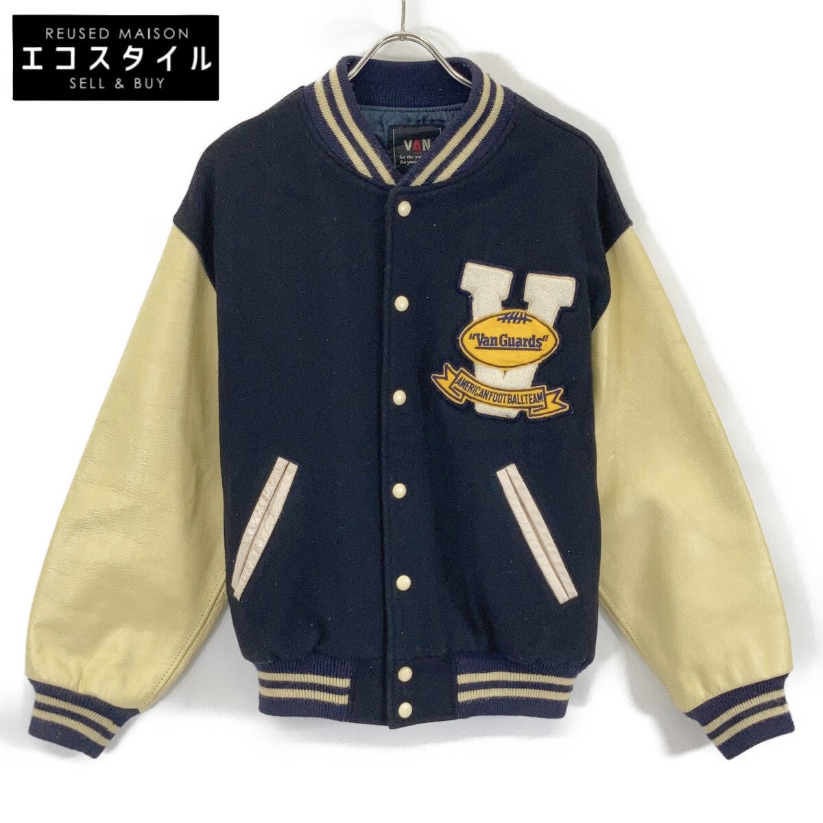 VAN JACKET ヴァン夹克 80-90年代 米色×海军蓝 美式足球夹克
