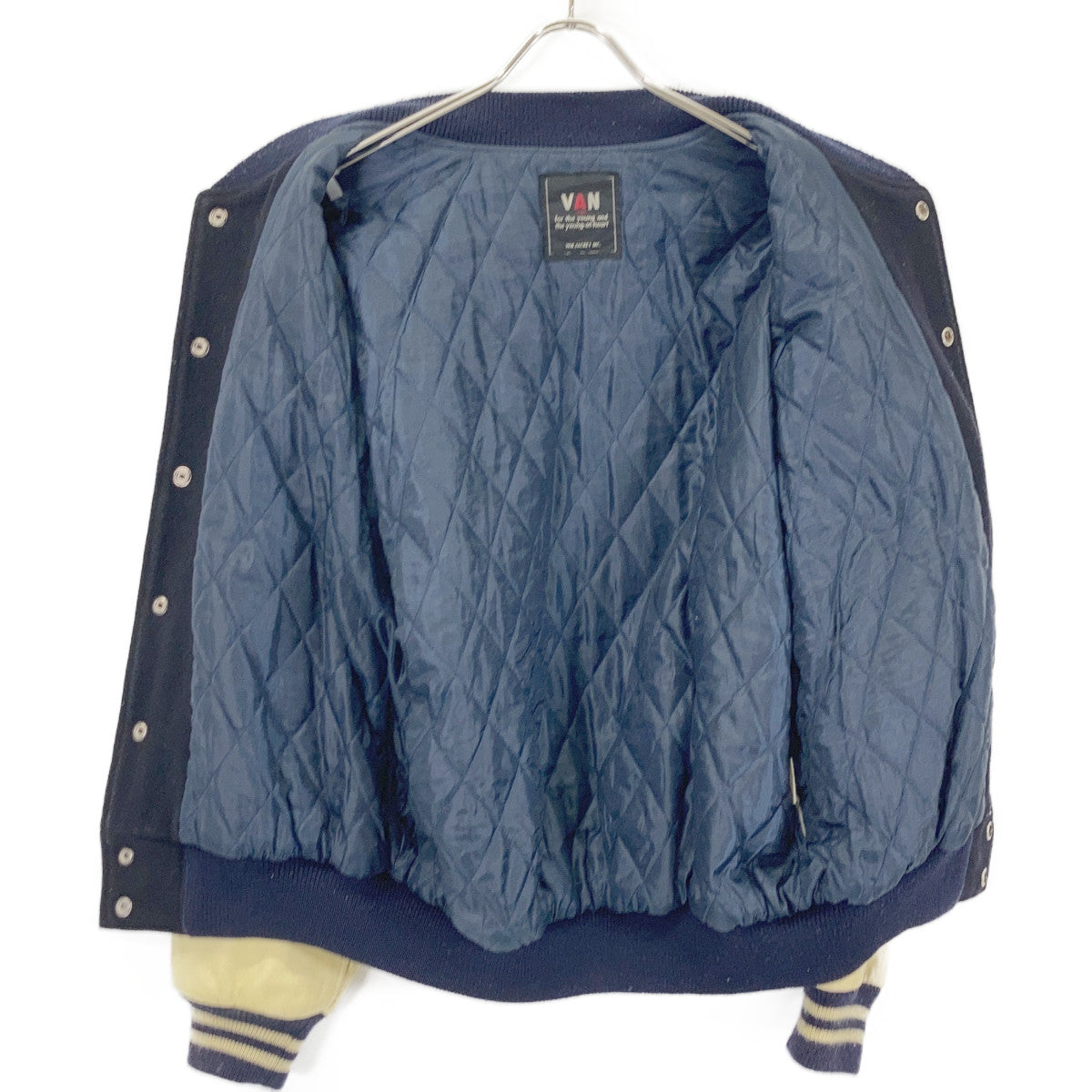 VAN JACKET ヴァン夹克 80-90年代 米色×海军蓝 美式足球夹克
