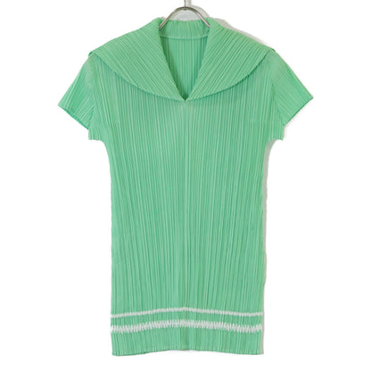 PLEATS PLEASE PP61-JK732 Green Sailor Collar Tunic Pleated Cut-and-Sew Top
