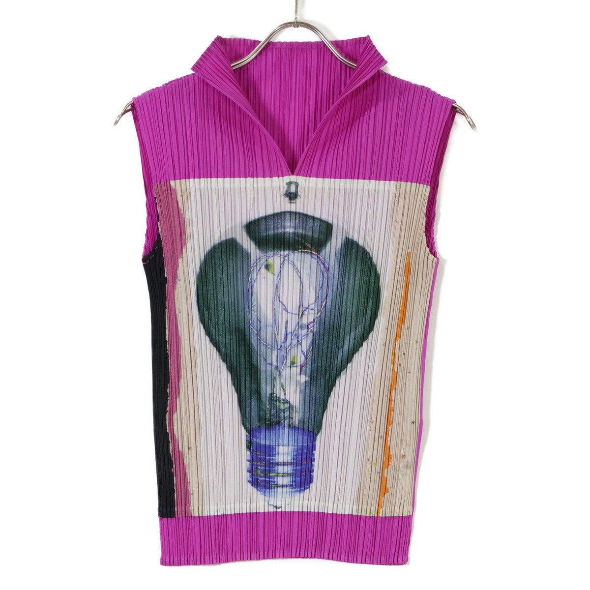 PLEATS PLEASE PP31-JK741 Purple Lightbulb Pleated Sleeveless Blouse Top