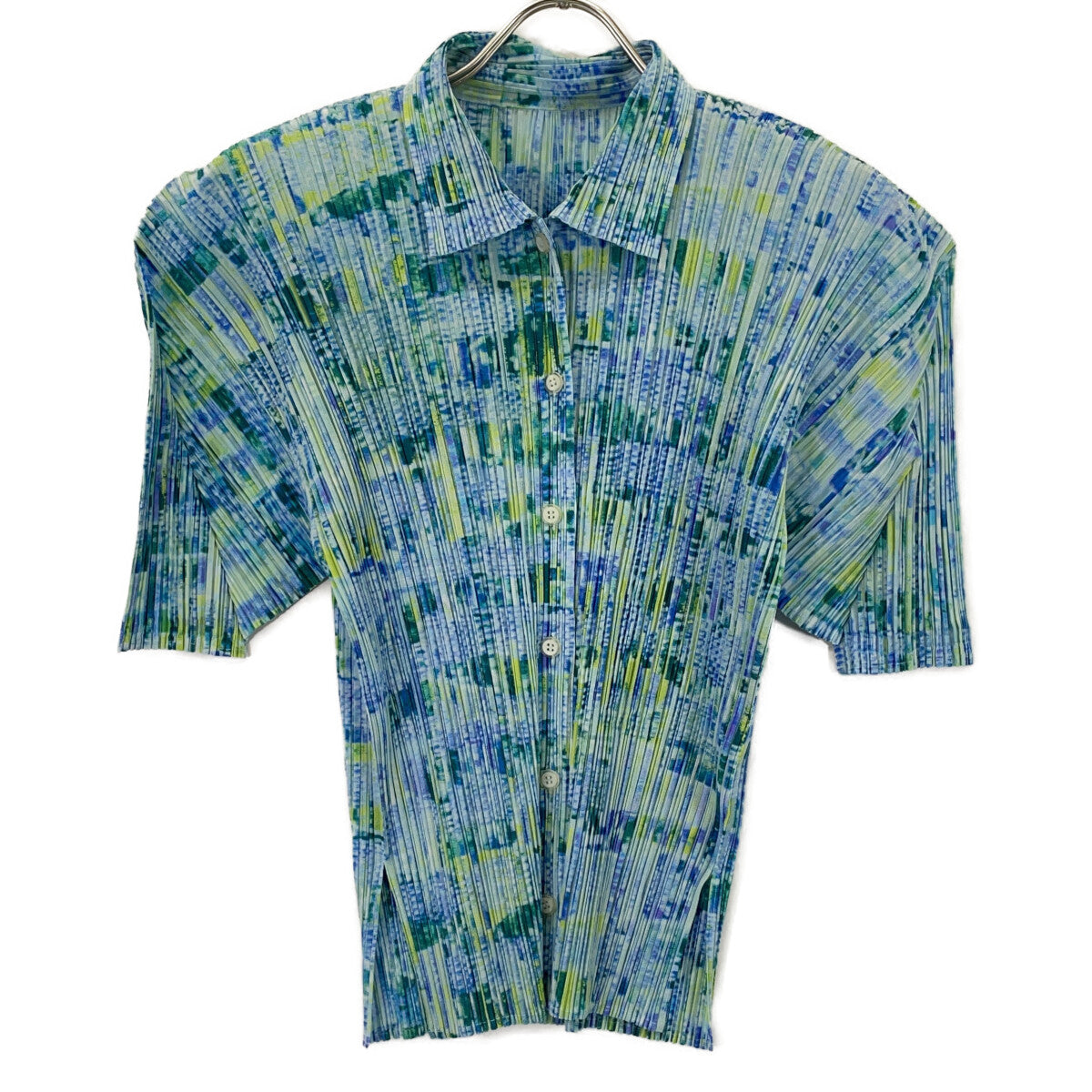 PLEATS PLEASE PP12-JJ372 Blue All-over Pattern Pleated Shirt Top