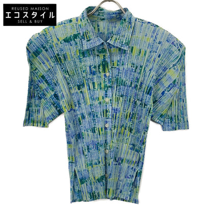 PLEATS PLEASE PP12-JJ372 Blue All-over Pattern Pleated Shirt Top