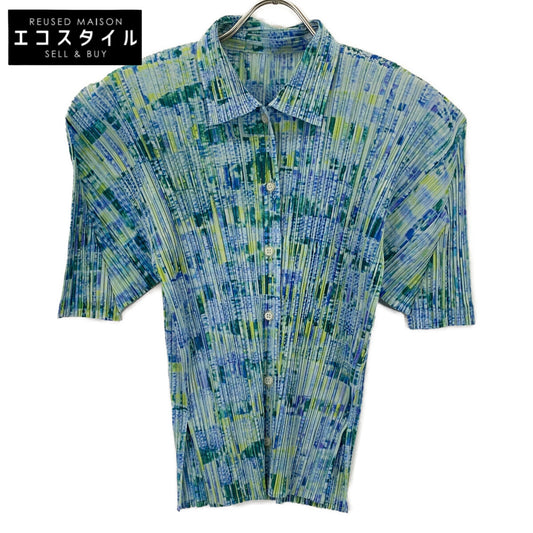 PLEATS PLEASE PP12-JJ372 Blue All-over Pattern Pleated Shirt Top