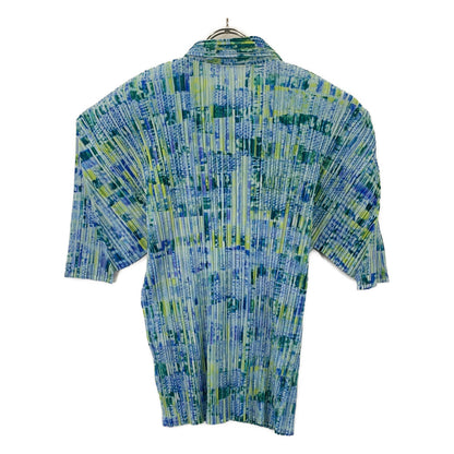 PLEATS PLEASE PP12-JJ372 Blue All-over Pattern Pleated Shirt Top