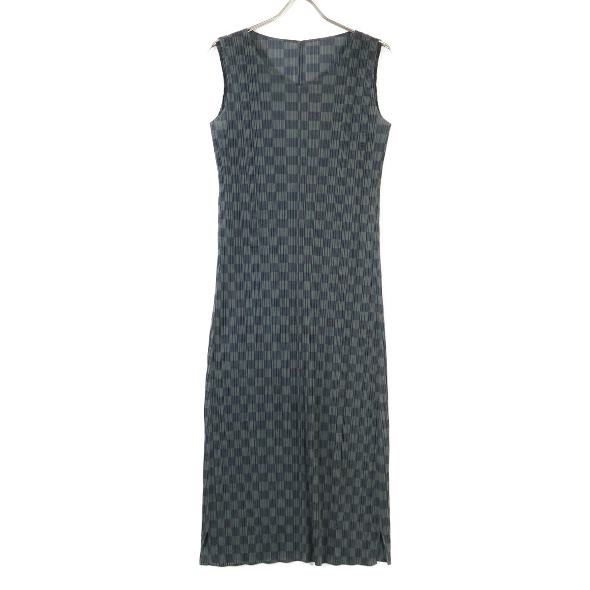 PLEATS PLEASE PP31-JH966 Gray Block Print Pleated Dress