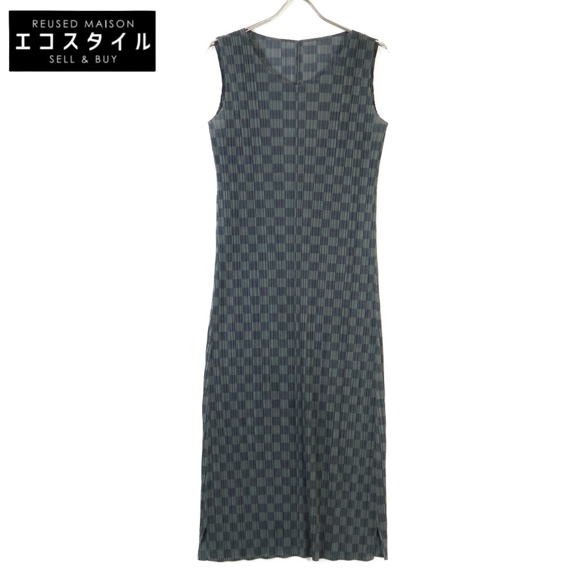 PLEATS PLEASE PP31-JH966 Gray Block Print Pleated Dress