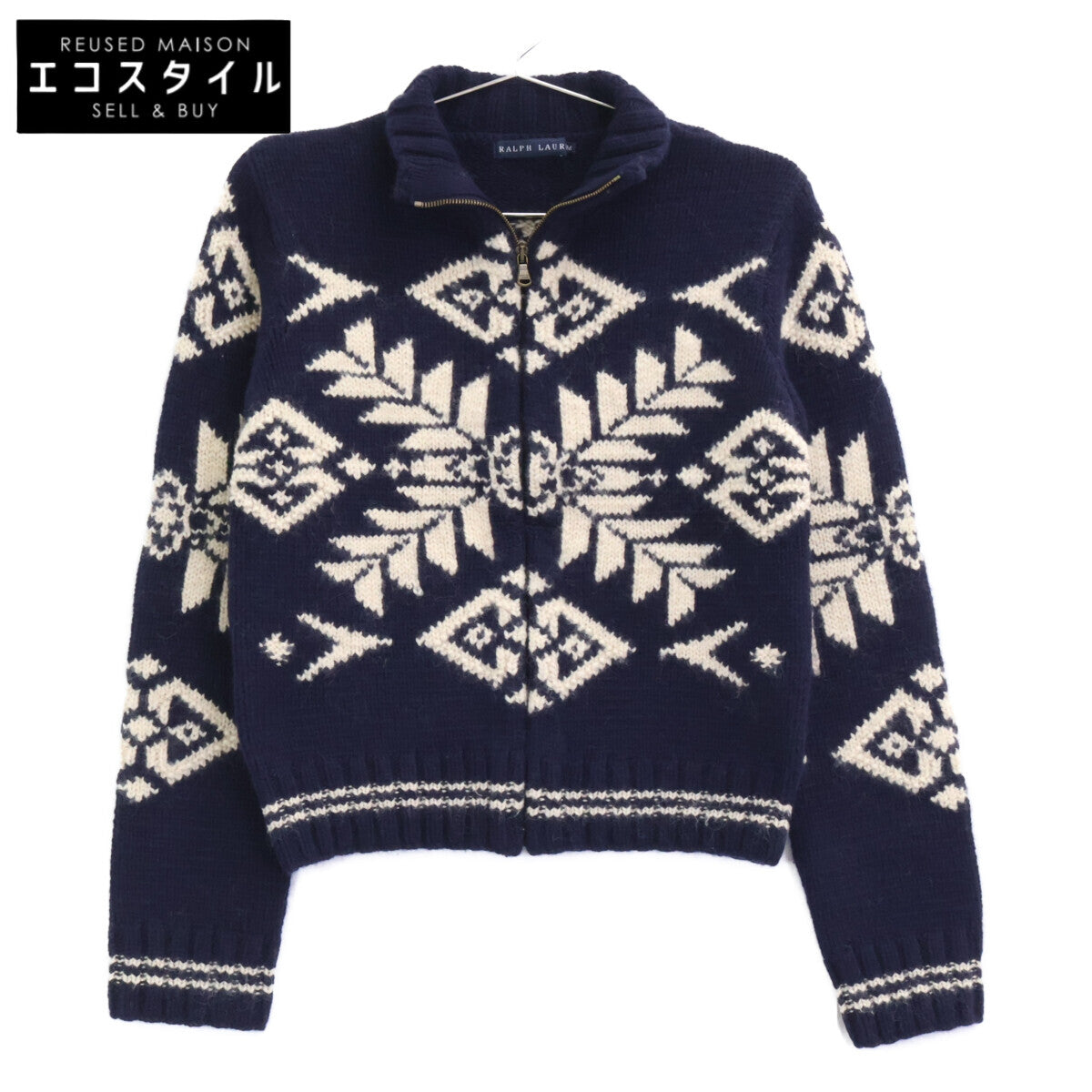 Navy Nordic Zip-Up Knit Top M Women's