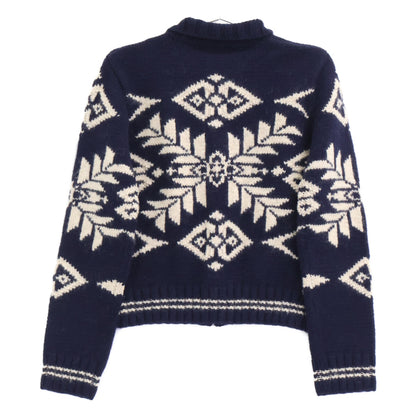 Navy Nordic Zip-Up Knit Top M Women's