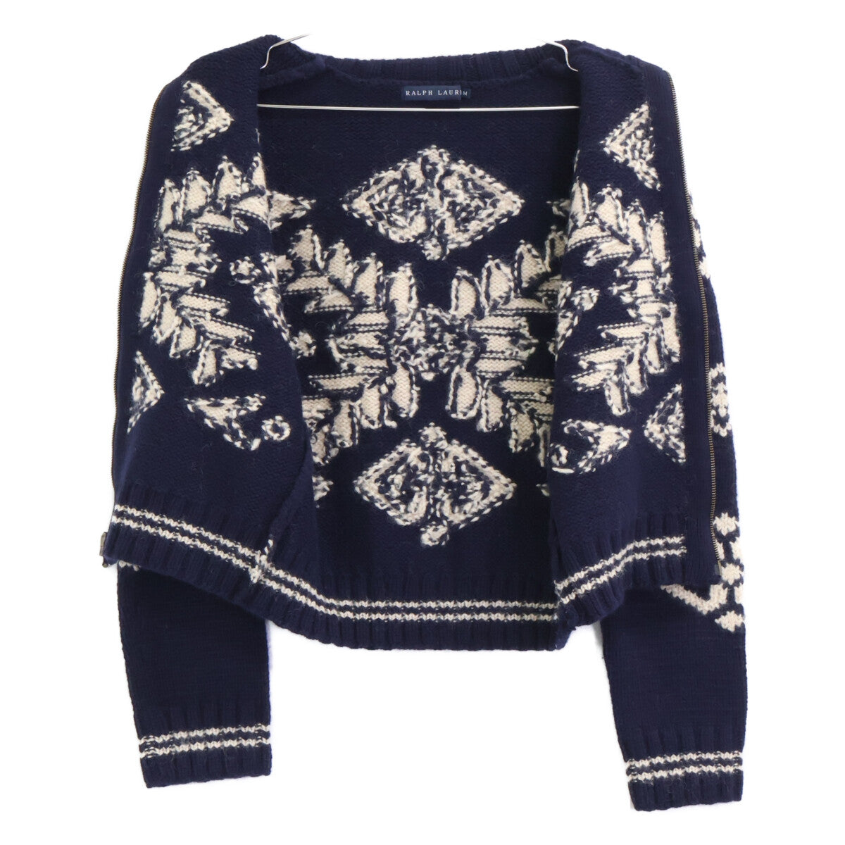 Navy Nordic Zip-Up Knit Top M Women's